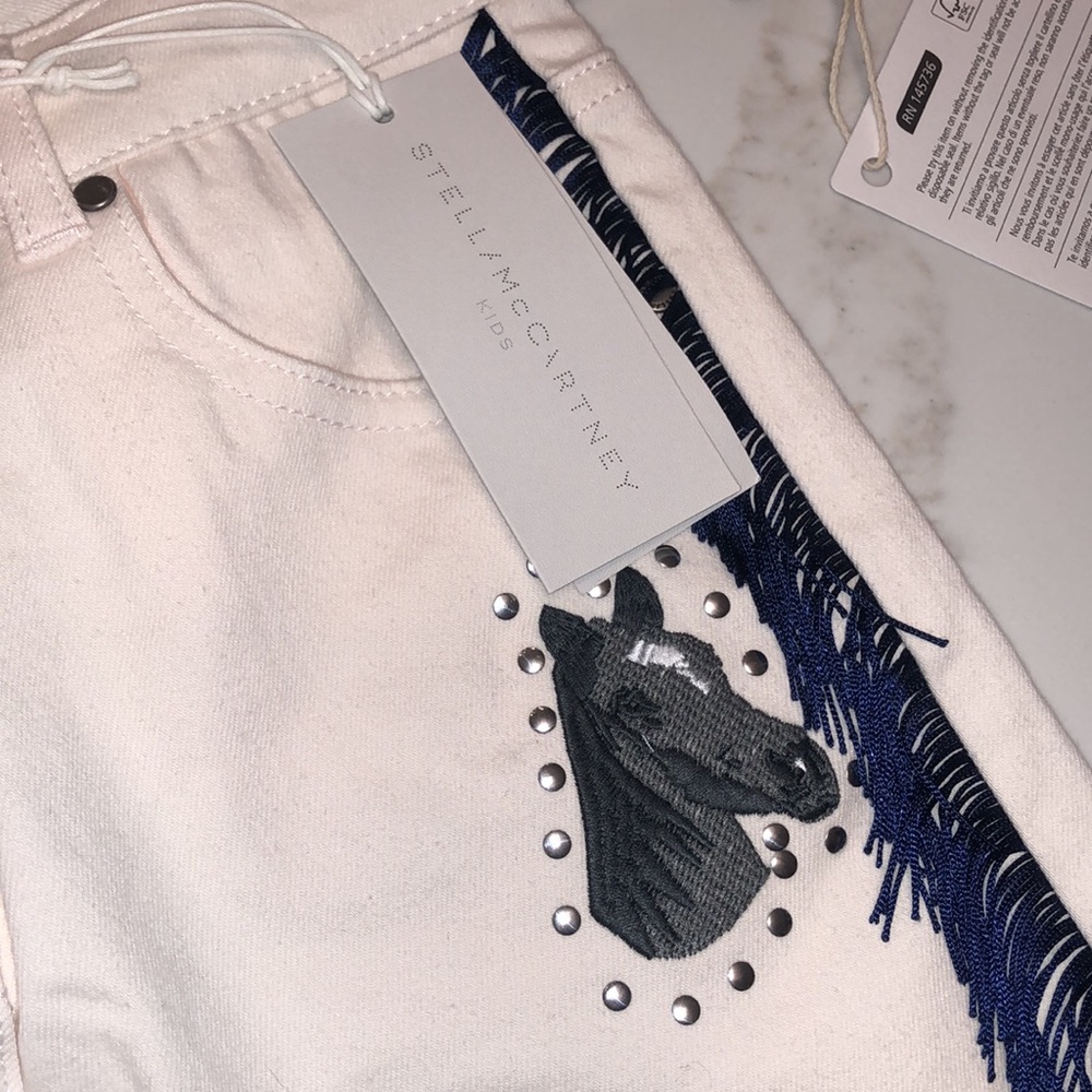 Stella McCartney Kids Horse Print Jeans with Fringe Size 10 Years